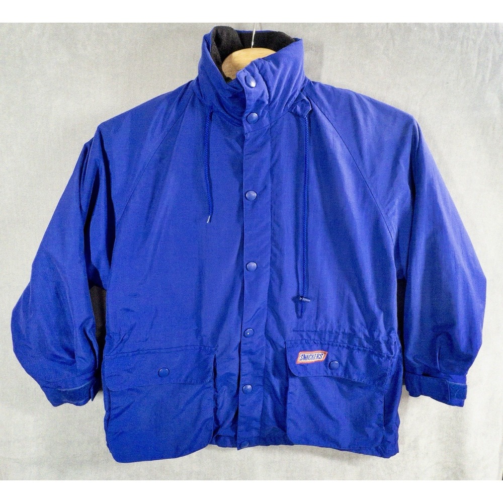 Vintage Snickers Blue Fleece Lined Winter Jacket Mens Medium Packable Hood *Read